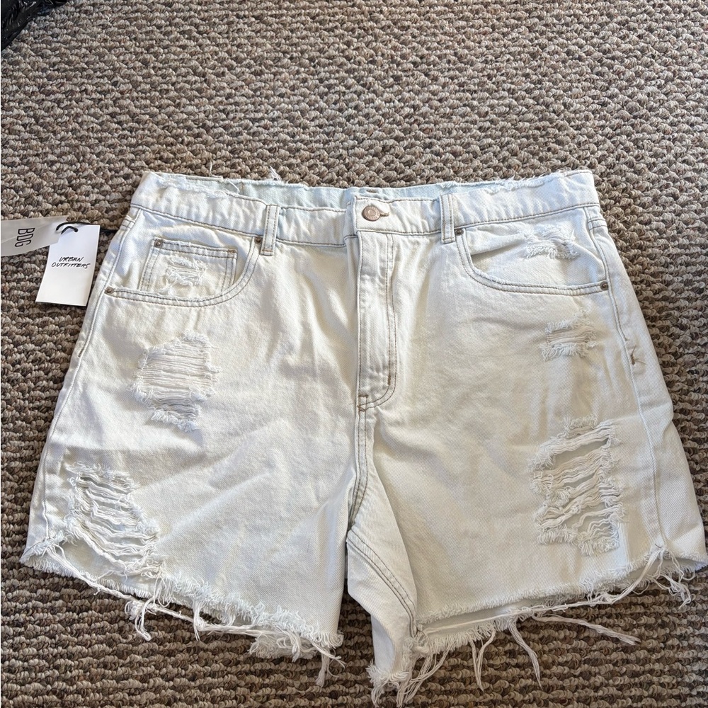BDG Distressed White Denim Shorts
